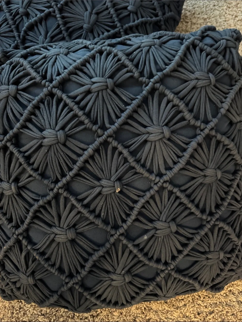 Handmade Macramé Knit Decorative Throw Pillows - Deep Navy